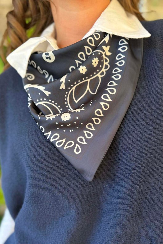 Western Bandana Triangle Silk Neckerchief Navy
